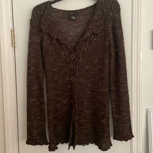 Deep Brown Button Knitted Sweater Large